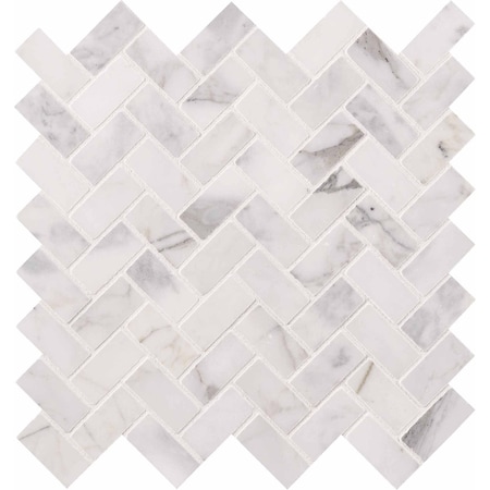 Msi Calacatta Cressa Herringbone SAMPLE Honed Marble Mesh-Mounted Mosaic Tile ZOR-MD-0140-SAM